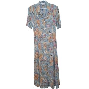 Vintage 90s Fairset Button Down Printed Short Sleeve Dress Womens 10
